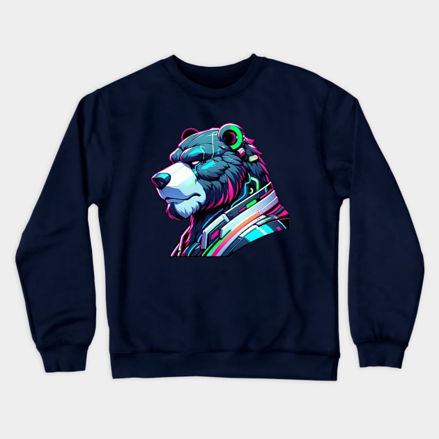 Cyberpunk Neon Furry Anthro Bear Crewneck Sweatshirt by Blue Bull Bazaar